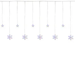 250 Multi-Color LED Star And Snowflake Window Curtain Christmas Lights - 16ft Clear Wire