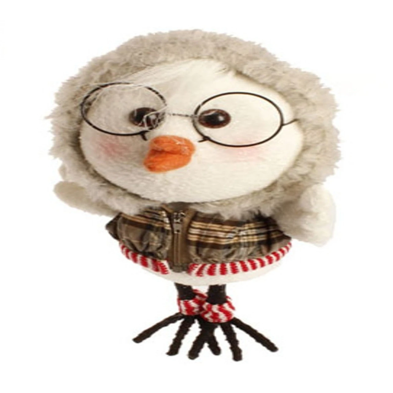 9" White And Brown Plaid Trimmed Hoodie Bird Christmas Ornament - Image 2