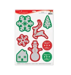 Club Pack Of 96 Ugly Sweater Peel 'N Place Christmas Decorations 17"