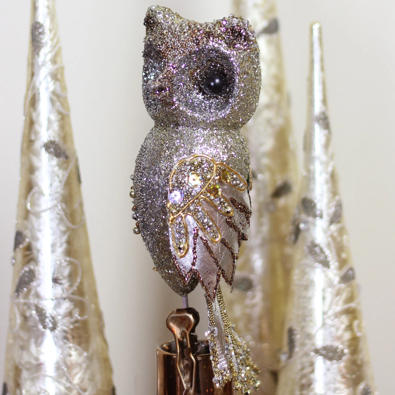 10" In The Birches Gold Glittered And Sequined Owl Clip-On Christmas Ornament - Image 4