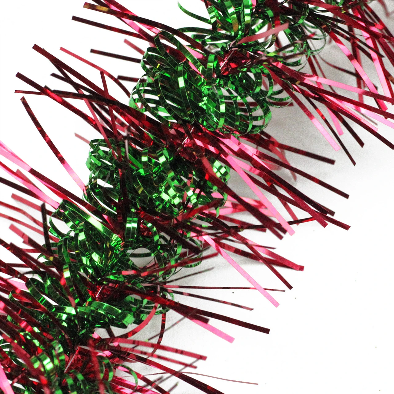 50' X 3" Red And Green Spiral Center Christmas Tinsel Garland - Unlit - Image 2