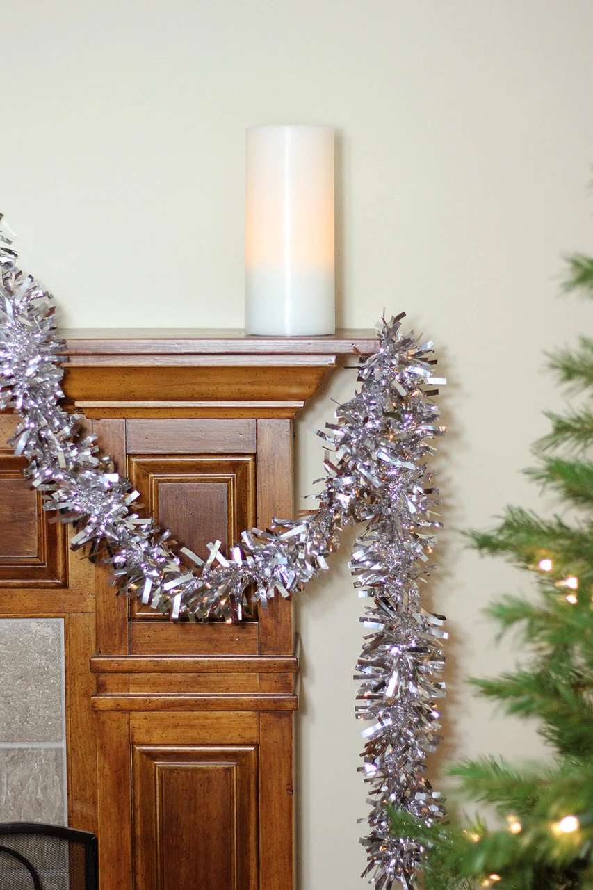 50' Shiny Silver Wide Cut Christmas Tinsel Garland - Unlit - Image 3