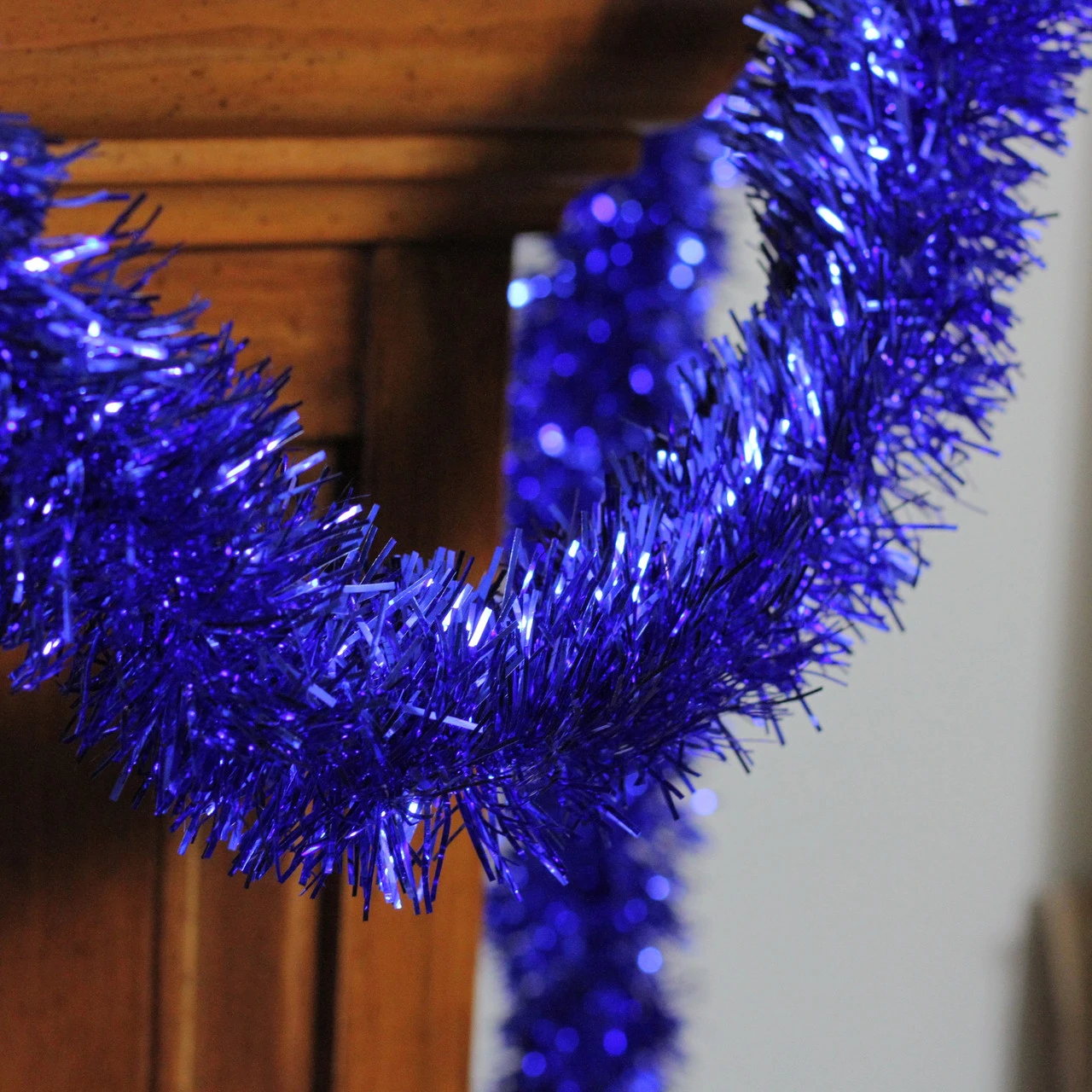 50' Shiny Lavish Blue Christmas And Hanukkah Foil Tinsel Garland - Unlit - Image 2