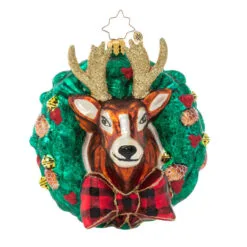 Christopher Radko Rustic Reindeer Wreath Glass Christmas Ornament 1021164