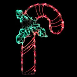 18" Lighted Candy Cane With Holly Christmas Window Silhouette Decoration