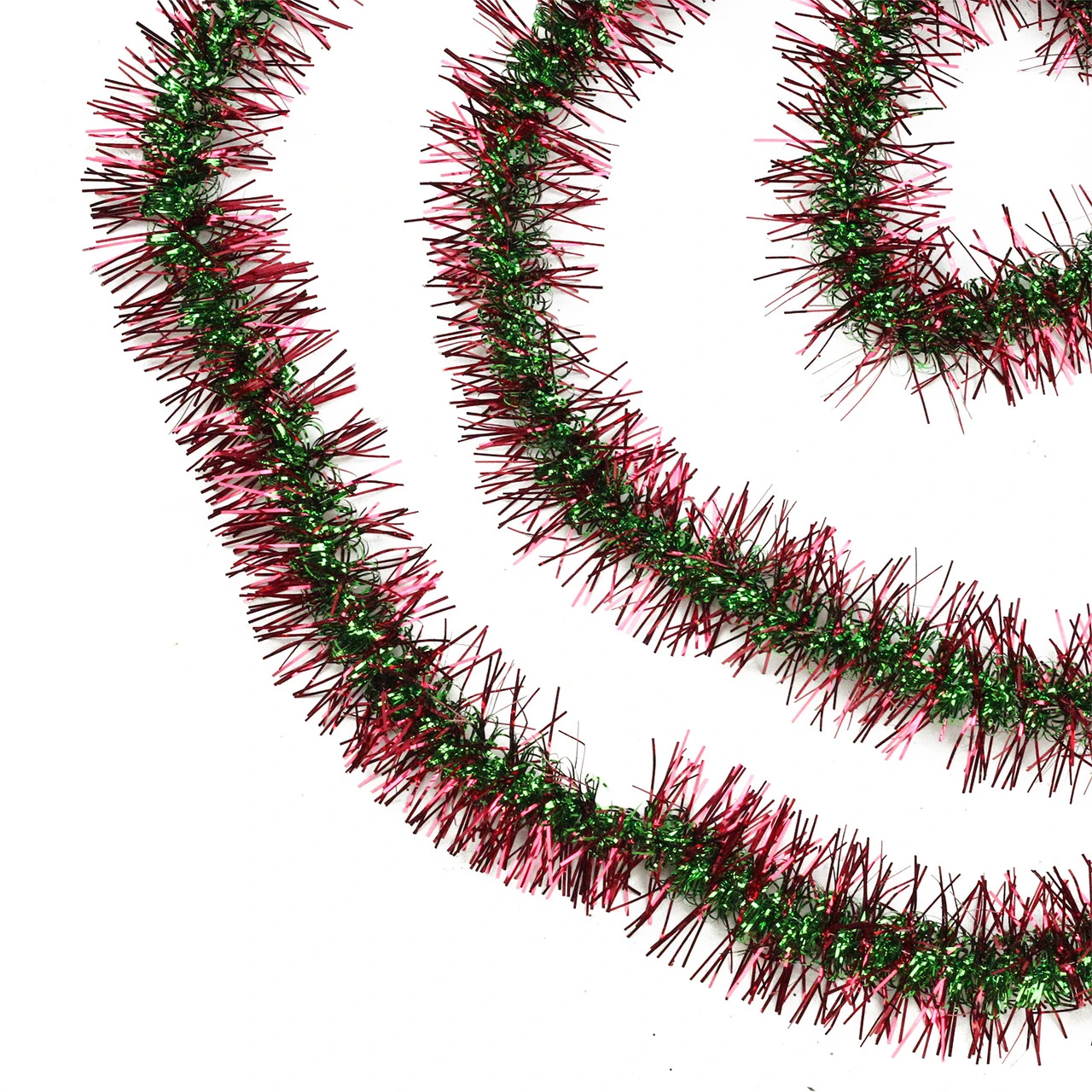 50' X 3" Red And Green Spiral Center Christmas Tinsel Garland - Unlit