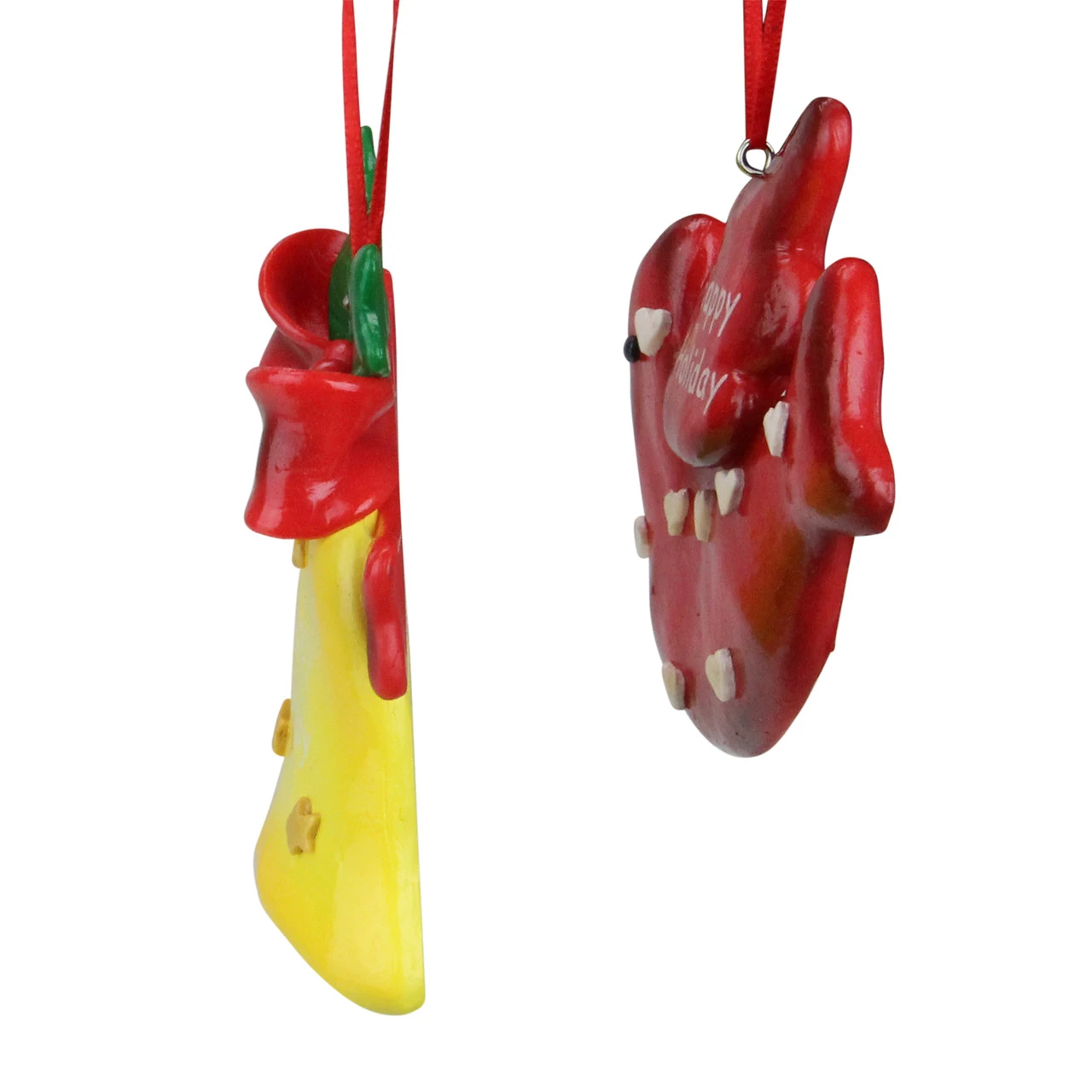 Club Pack Of 24 Yellow And Red Happy Holiday Bell And Cardinal Christmas Ornaments 4.25" - Image 2