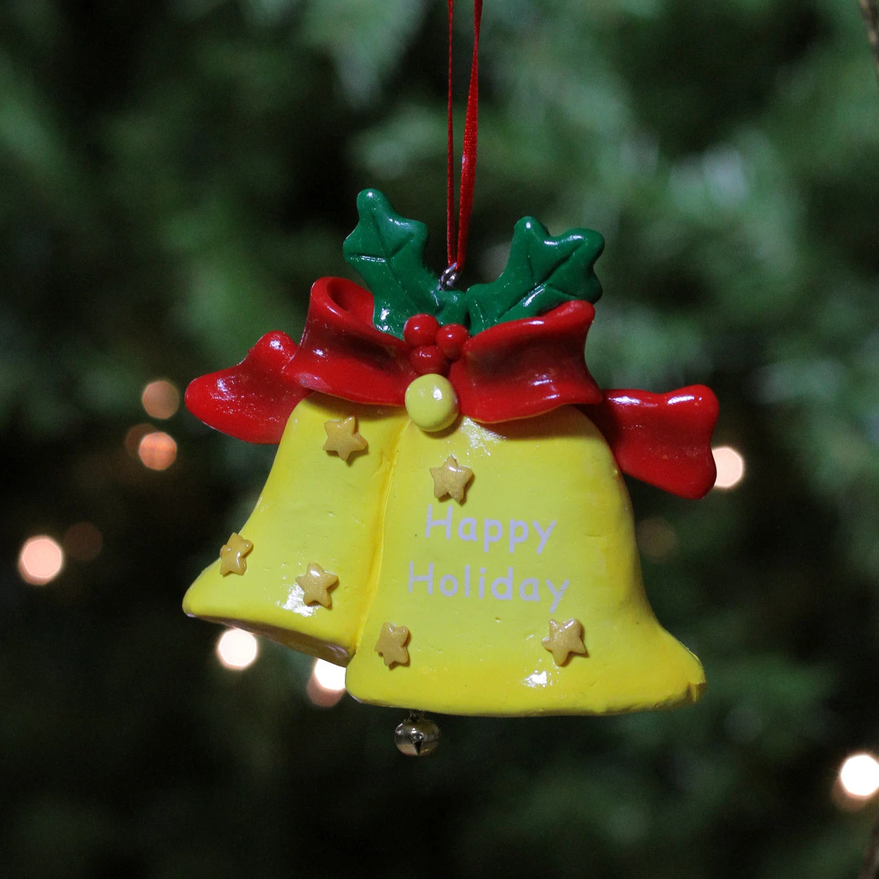 Club Pack Of 24 Yellow And Red Happy Holiday Bell And Cardinal Christmas Ornaments 4.25" - Image 3