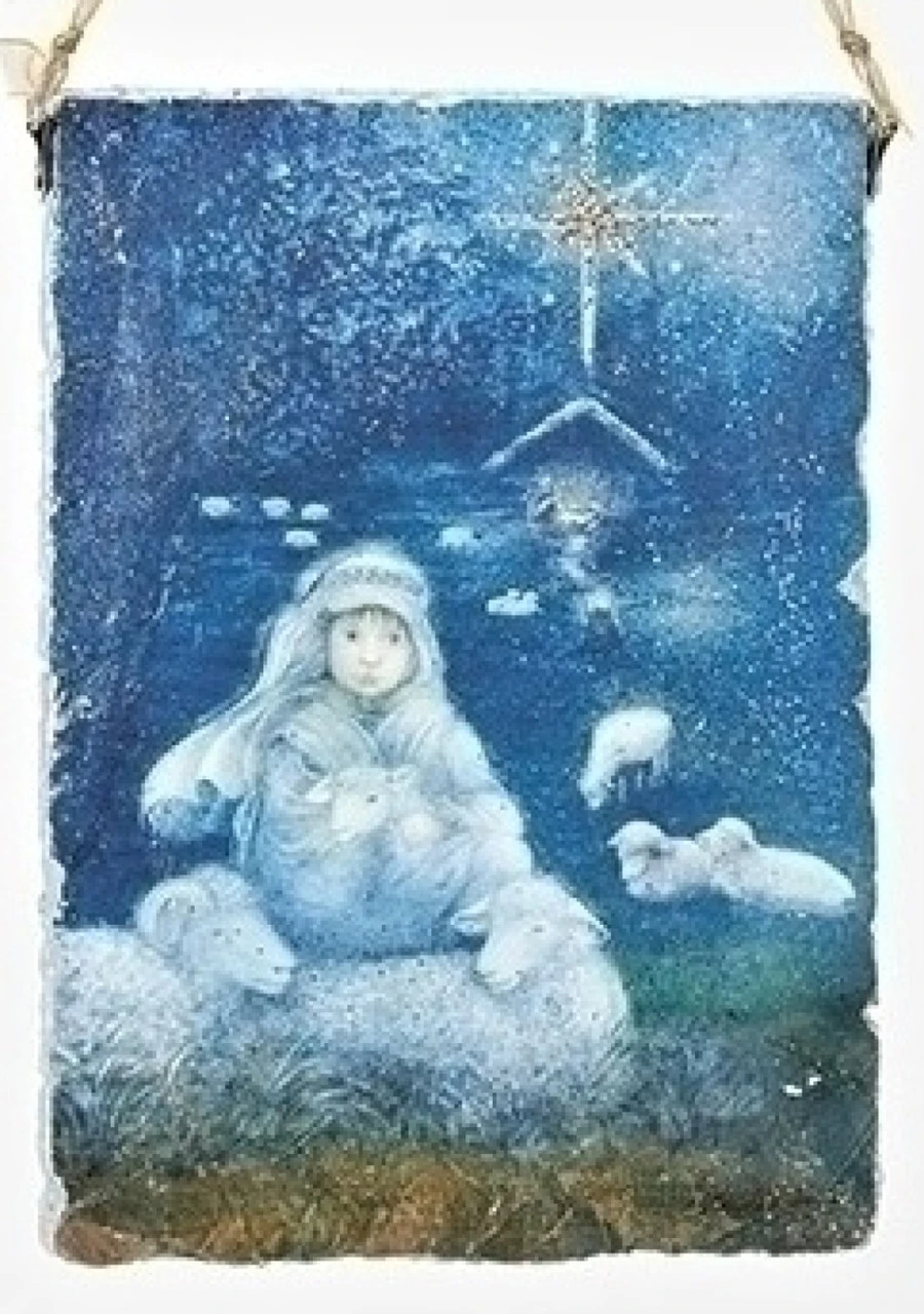 5" Shephard Boy With Sheep Hanging Plaque Decorative Christmas Ornament - Image 2