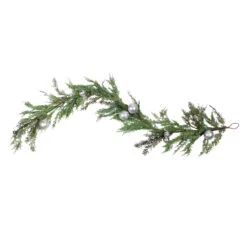 5' Green And Silver Iced Cedar Christmas Garland With Ornaments Bells - Unlit
