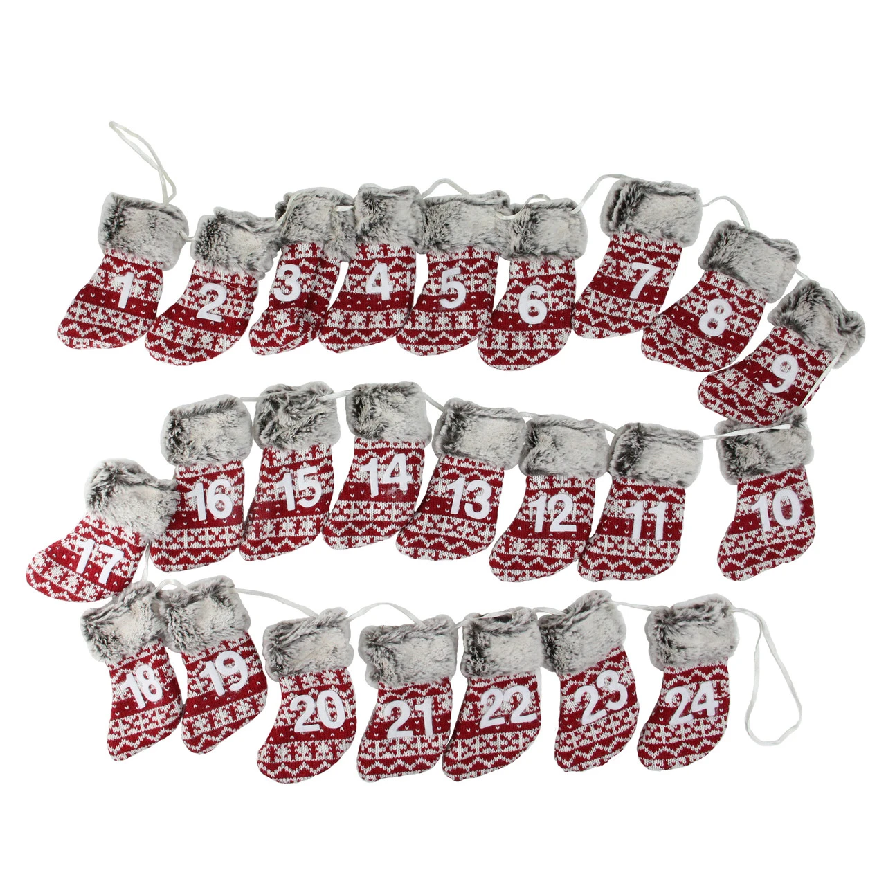 7.8' X 5" Red And Gray Countdown Christmas Stocking Garland - Unlit