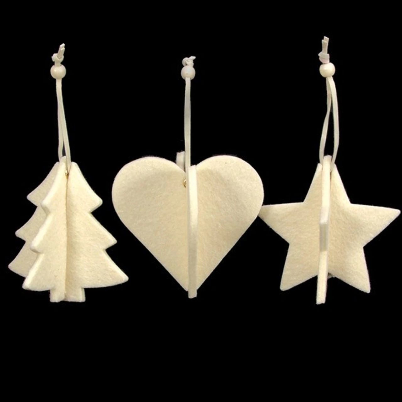 Club Pack Of 15 Ivory Tree, Heart And Star 3D Felt Ornaments