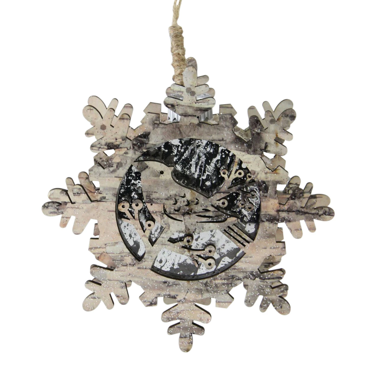 6" Brown And Gray Pre-Lit Snowflake With Bird Christmas Ornament