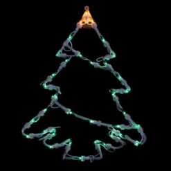 15" Green And Yellow Lighted Christmas Tree Window Silhouette Decoration