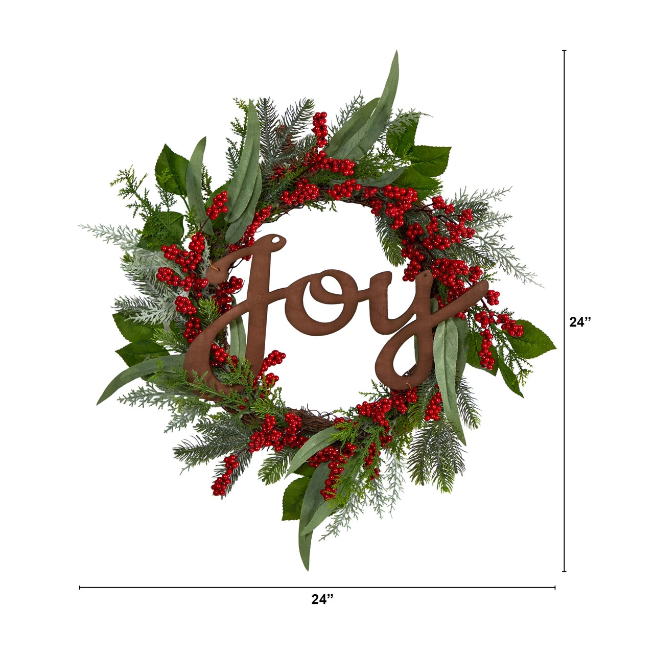 "Joy" With Berries Artificial Christmas Wreath, 24-Inch, Unlit - Image 2