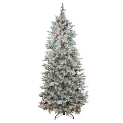 7.5' Pre-Lit Flocked Slim Colorado Spruce Artificial Christmas Tree - Clear Dura-Lit Lights