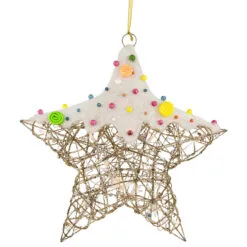 17" Lighted Champagne Gold Candy Covered Star Christmas Window Decoration