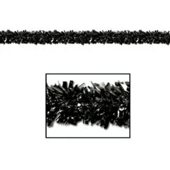 Club Pack Of 12 Festive Metallic Black Foil Tinsel 6-Ply Halloween Christmas Garlands 15' - Unlit