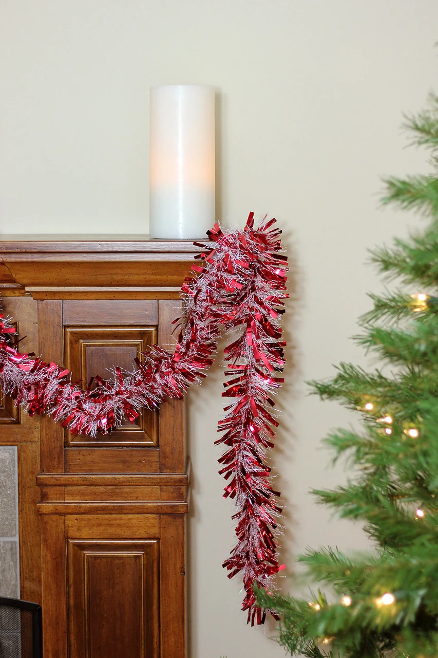 50' X 4" Red And White Wide Cut Snowblush Tinsel Christmas Garland - Unlit - Image 3