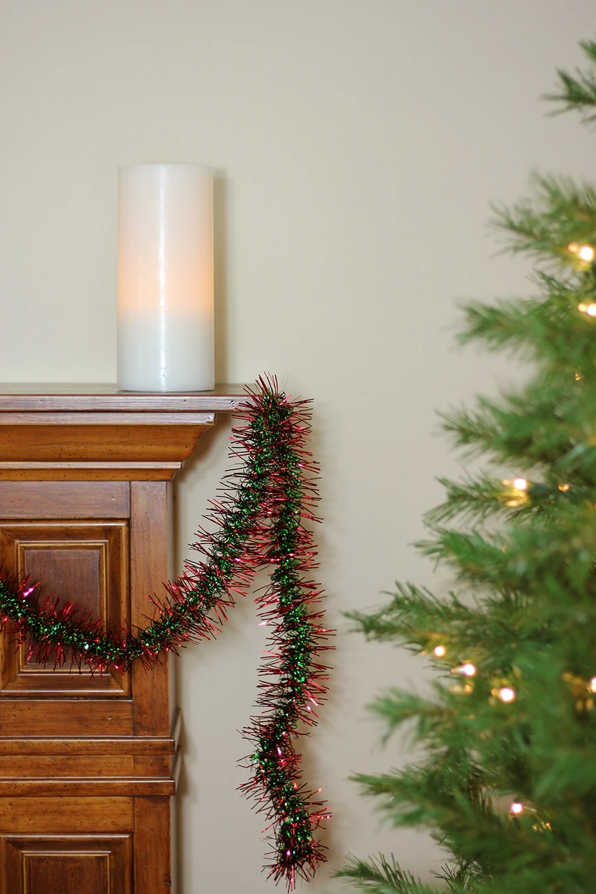 50' X 3" Red And Green Spiral Center Christmas Tinsel Garland - Unlit - Image 3