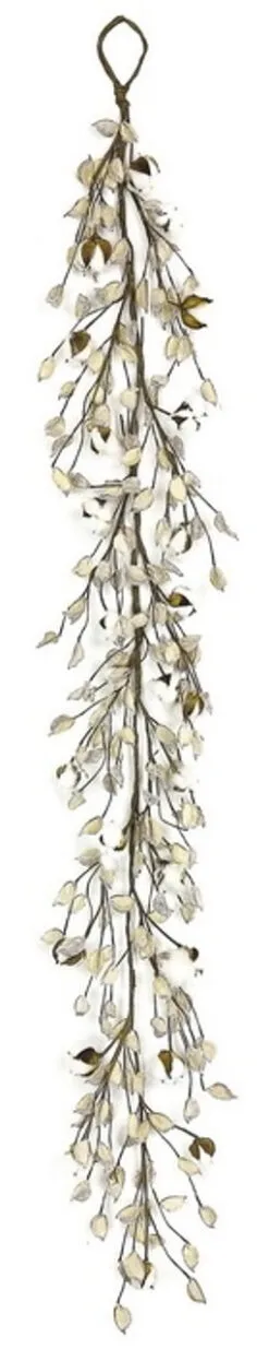 5' X 5" White And Brown Cotton With Pod Artificial Christmas Garland - Unlit